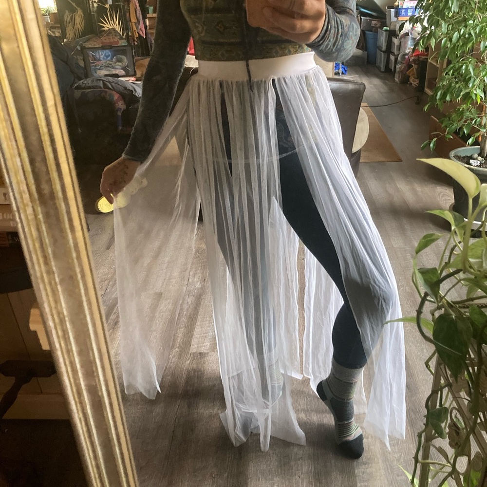 White Mesh Flowy Maxi Skirt Festival Costume
